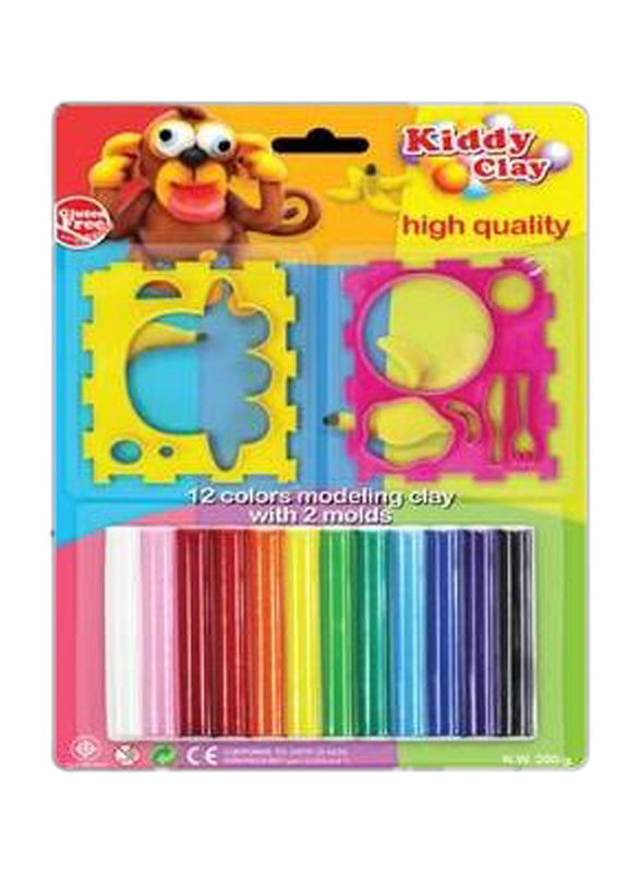 Kiddy Clay Modelling Clay Set, 200gm, 12 Pieces, Multicolour