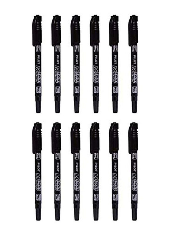 Pilot 12-Piece Twin Marker Set, Black