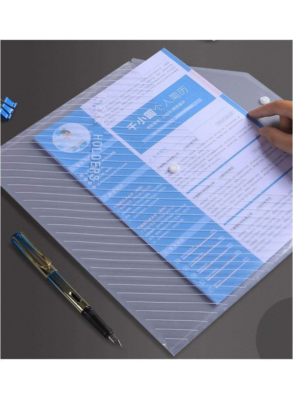 Deli Plastic Push Button Envelopes for A4 Quality Documents, 10 Pieces, Clear