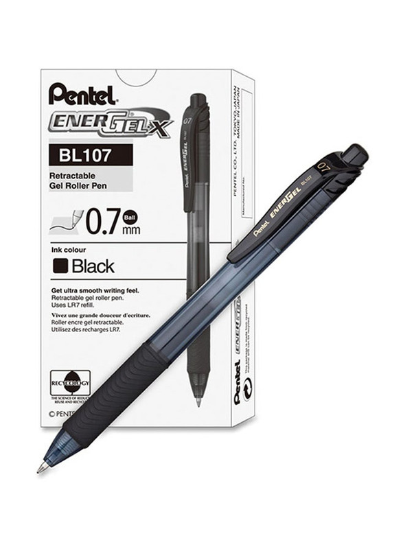 Pentel 0.7mm EnerGelX Retractable Gel Roller Pen, BL107, Black