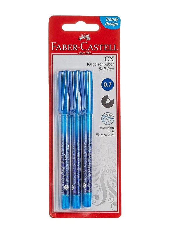 Faber-Castell 3-Piece CX Ball Pen 0.7mm Tip, Blue