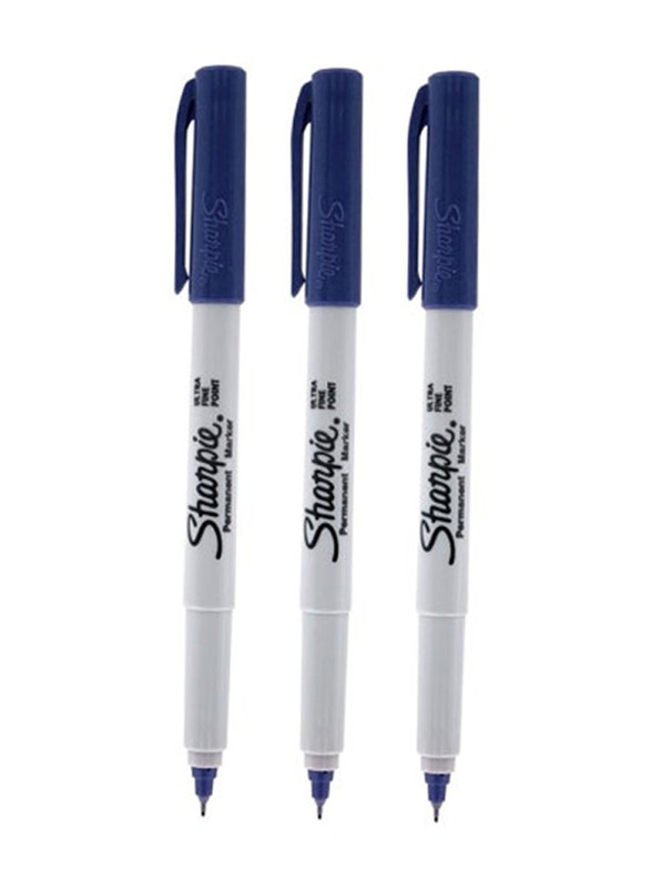 Sharpie 3-Piece Ultra Fine Tip Permanent Marker Set, White/Blue