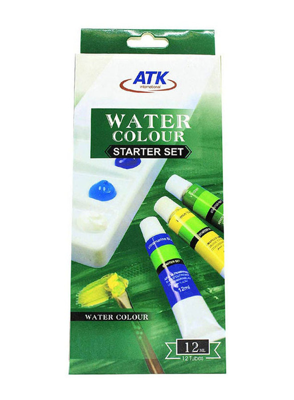 ATK International Water Colour Tube Set, 12 Pieces, Green/Red/Yellow