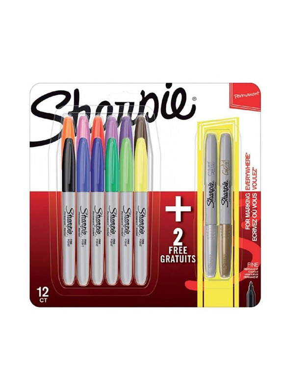 Sharpie 14-Piece Fine Tip Permanent Marker Set with 2 x Metallic Pens, Multicolour