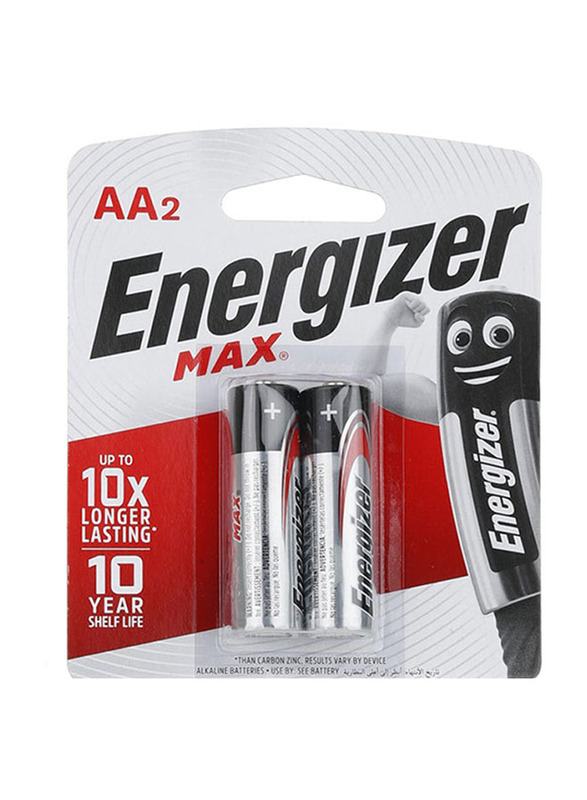 Energizer Alkaline Max Power Seal AA Battery Set, 2 Pieces, Silver/Black