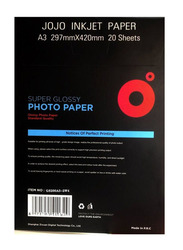 Jojo Super Glossy Waterproof Photo Paper, 20 Sheets, A3 Size