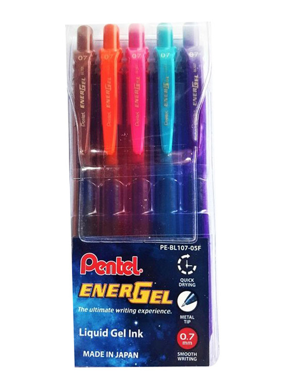 Pentel 5-Piece 0.7mm EnerGel Retractable Pen, Multicolour