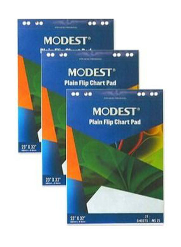 Modest Flip Chart Pads, 585 x 810mm, 3 x 25 Sheets, 80 GSM, White