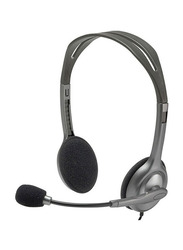 Logitech H110 Head-Mounted Stereo Wired On-Ear Headset with Adjustable Noise Reduction Microphone, Grey