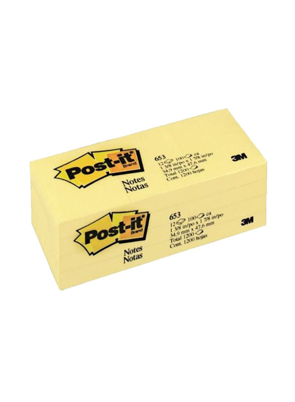 3M Post-It Sticky Notes Set, 12 x 100 Sheets, Canary Yellow