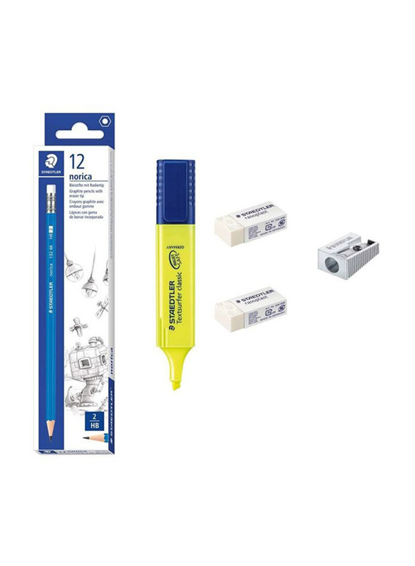 Staedtler 16-Piece Norica Pencil & School Stationery Set, Blue/White/Yellow