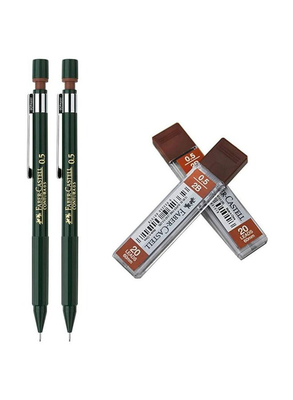 Faber-Castell 2-Piece Contura Mechanical Pencils 0.5mm Tip with Leads, Black