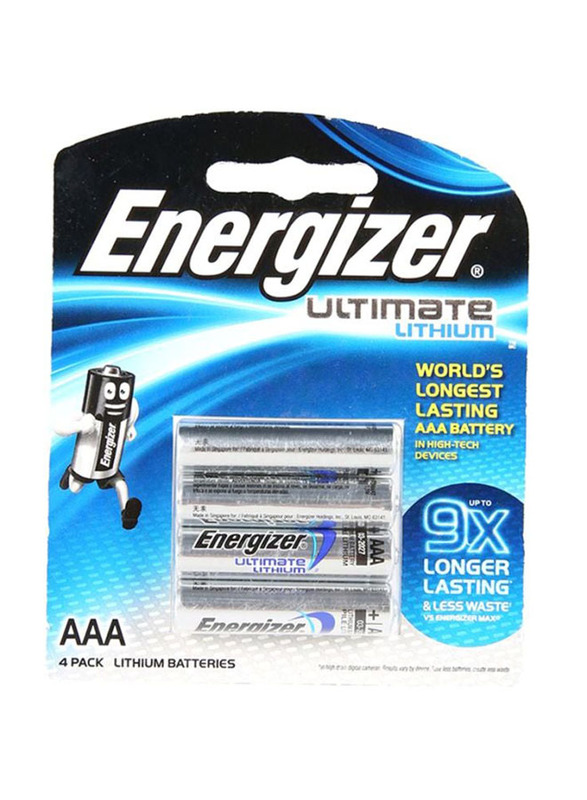Energizer Ultimate Lithium AAA Battery Set, 4 Pieces, Silver