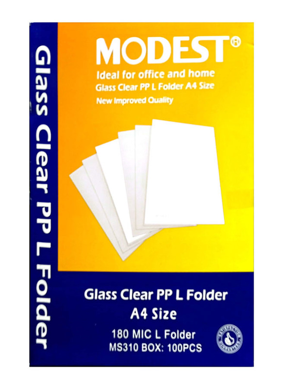 Modest L-Shape Folder, MS310, 100 Pieces, A4 Size, Clear