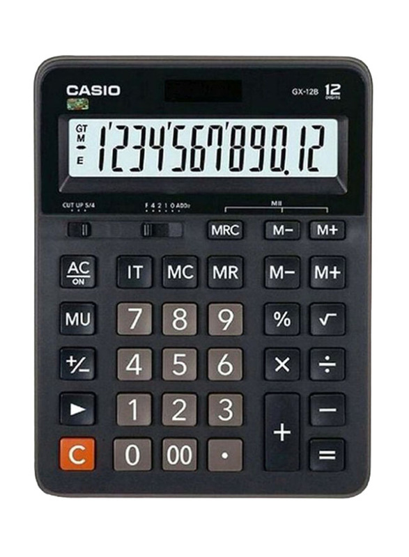 Casio 12-Digit Office Basic Calculator, DX-12B-BK-W-DC, Black