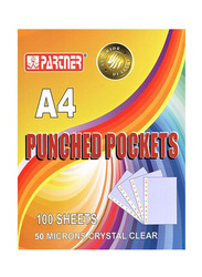 Partner A4 Size Punched Pockets, 100 Pieces, Clear