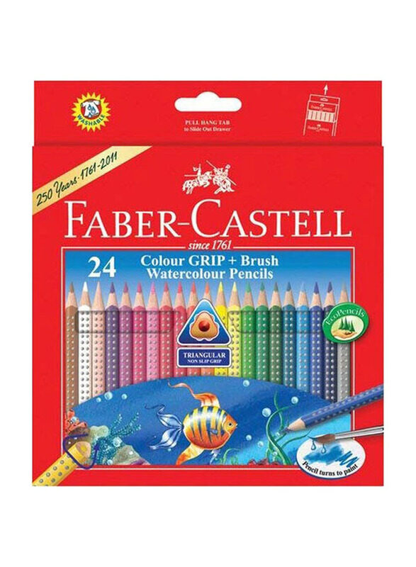 

Faber-Castell Colour Grip Watercolour Pencil With Brush, 24 Pieces, Multicolour