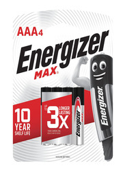 Energizer 4 AAA Max Blister Card Battery, Silver/Black