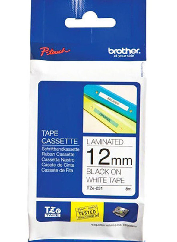 Brother Cassette Labelling Tape, 9mm, Black/White