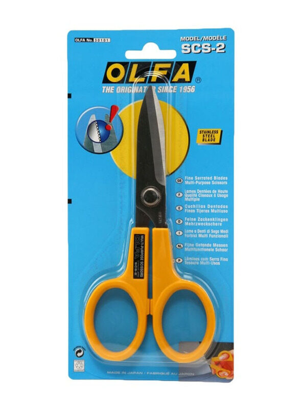 Olfa SCS 2 Serrated Edge Scissors, Yellow/Silver