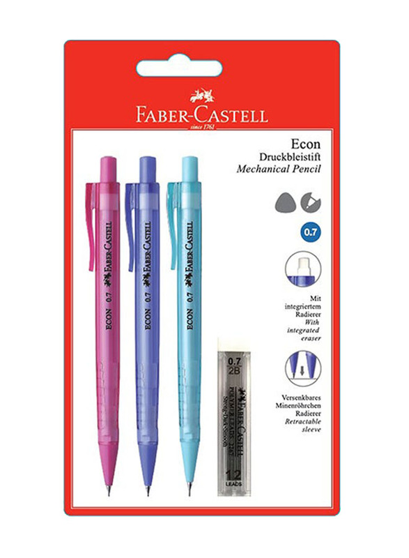Faber-Castell Econ Mechanical Pencil Set with Leads, 0.7mm, Multicolour