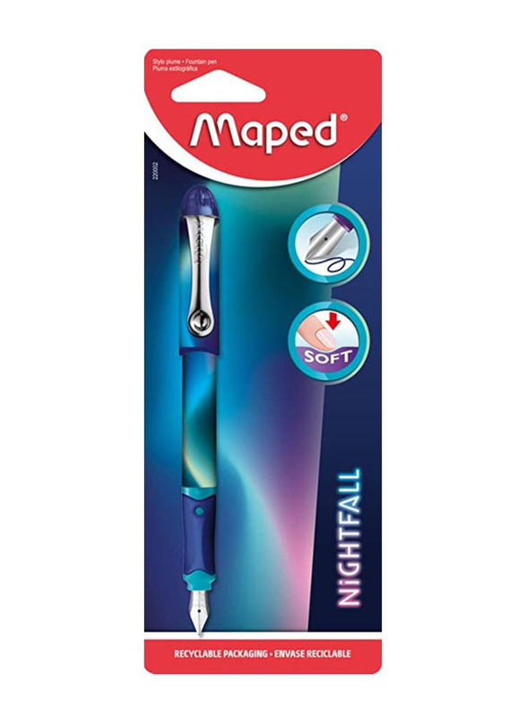 Maped Helix USA Night Fall Design Fountain Pen with 20 Ink Refill Cartridges, Blue