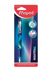 Maped Helix USA Night Fall Design Fountain Pen with 20 Ink Refill Cartridges, Blue
