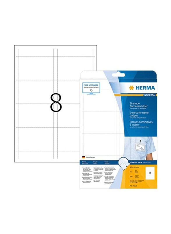 

Herma Printable Name Badge Inserts, 200 Pieces, 9012, White