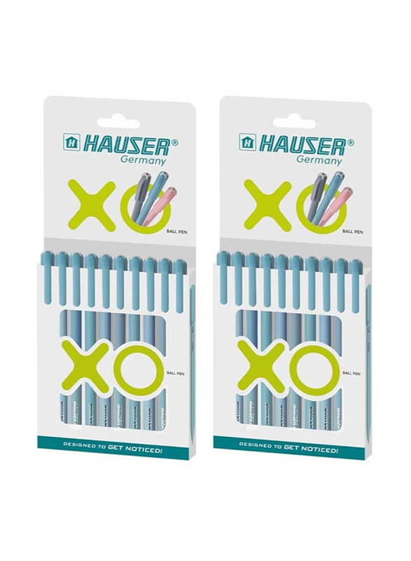 Hauser Germany 20-Piece Comfortable Grip Smudge Free Writing Ball Pen Set, 0.6mm, Blue