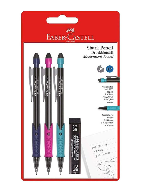 Faber-Castell 3-Piece Mechanical Pencil Set with Lead Pack, Multicolour