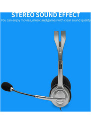 Logitech H110 Head-Mounted Stereo Wired On-Ear Headset with Adjustable Noise Reduction Microphone, Grey