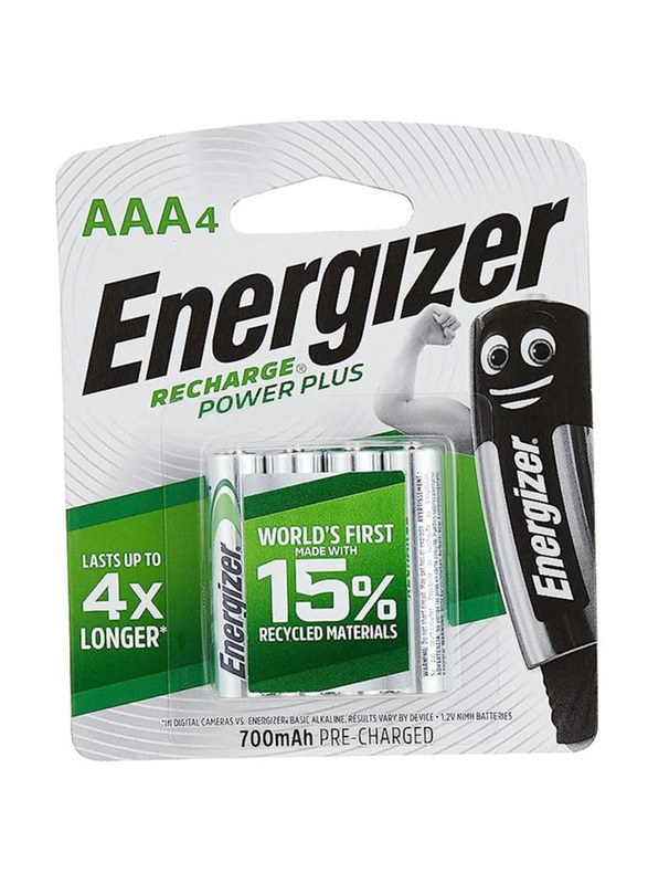 Energizer AAA Rechargeable Battery Set, 4 Pieces, Silver/Green