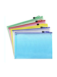 Zipper Plastic Mesh Stationery Bag Set, 12 Piece, Multicolour