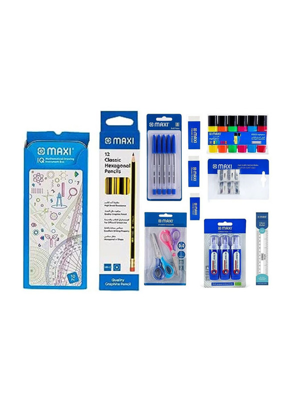 Maxi 49-Piece School Stationery Value Pack, Assorted Colors