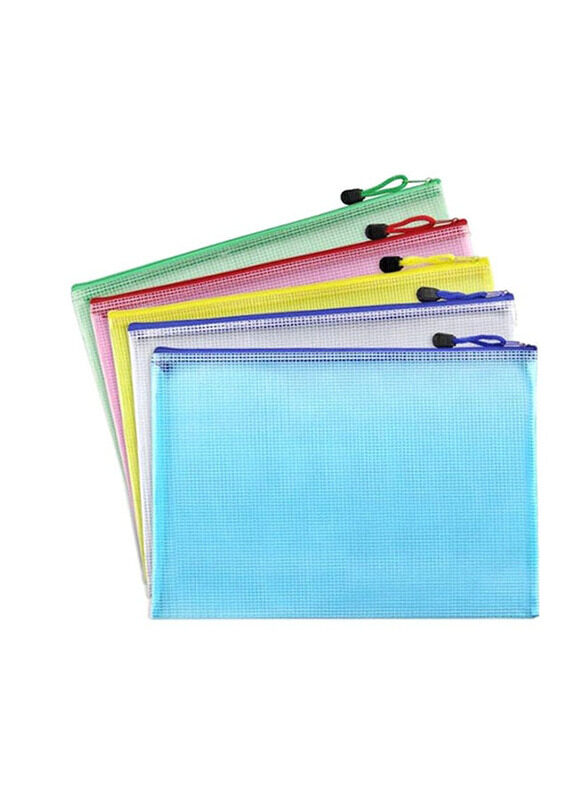 12-Piece Zipper Plastic Mesh Stationery Bag Set, Multicolour