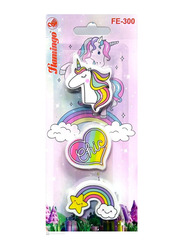 Flamingo 3-Piece Blister Unicorn Eraser, Multicolour