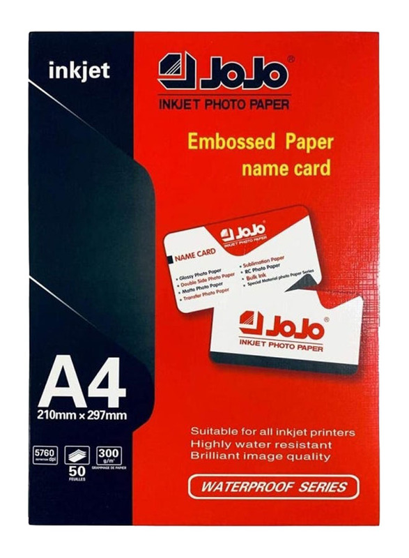 

Jojo Waterproof Embossed Business Card Inkjet Photo Paper, 50 Sheets, 300 GSM, A4 Size