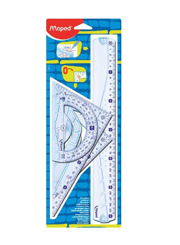 Maped 4-Piece Geometry Maxi Ruler Set, Clear