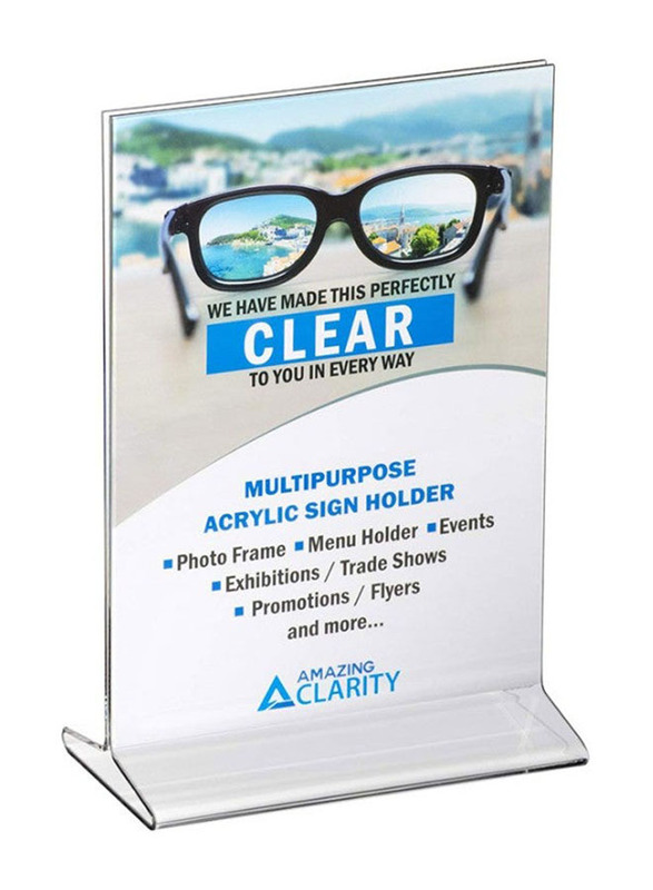 Amazing Clarity Table Top Menu Display Stand Sign Holder, Clear