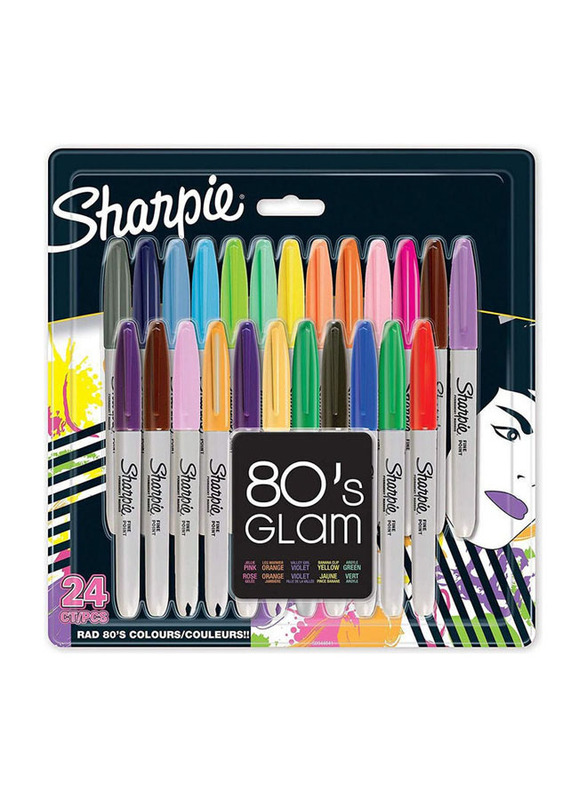 Sharpie 24-Piece 80's Glam Fine Tip Permanent Markers Set, Multicolour
