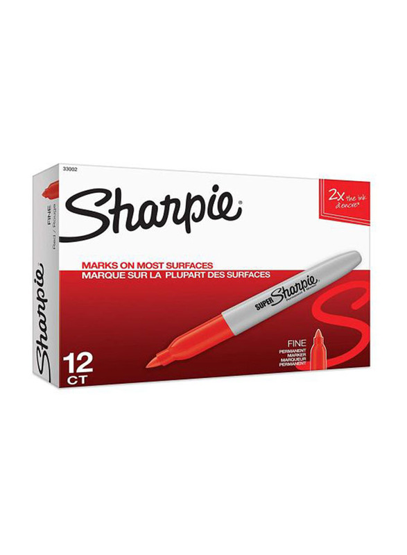 Sharpie 12-Piece Fine Point Permanent Marker, Red