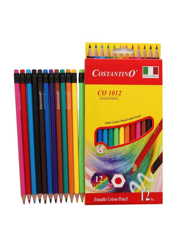 Colour Pencil with Eraser, Co 1012, 12 Pieces, Multicolour