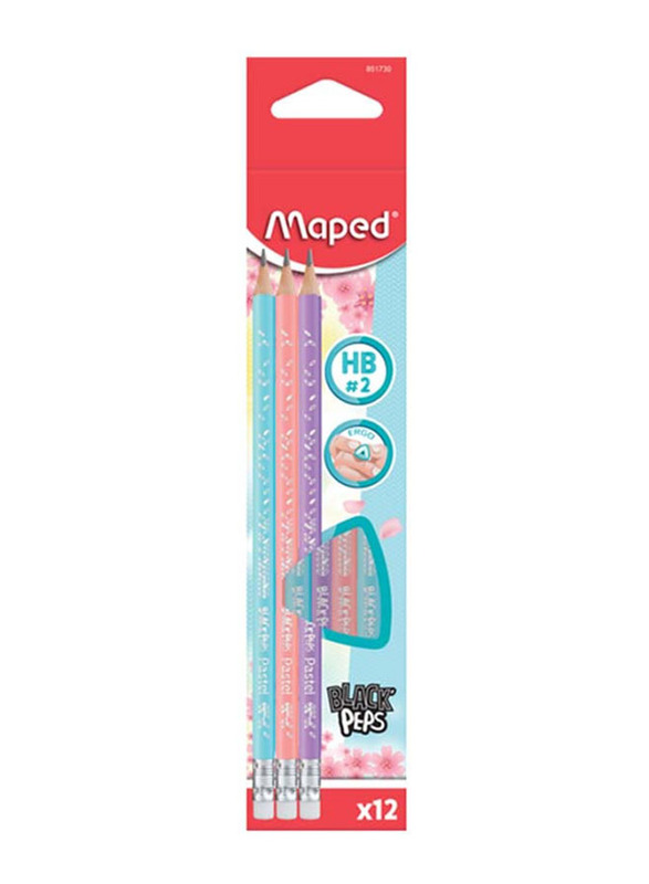 Maped 12-Piece Pastel Graphite Pencil Set with Eraser, Black