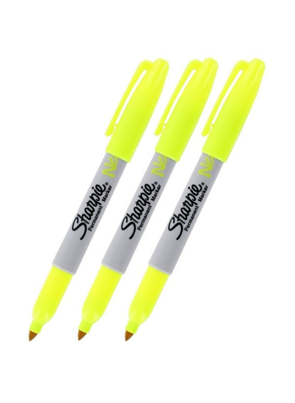 Sharpie 3-Piece Neon Permanent Marker, Yellow/Grey