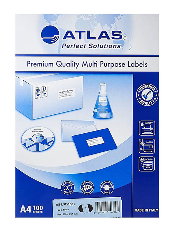 

Atlas A4 Size Multipurpose Labels, 100 Pieces, White