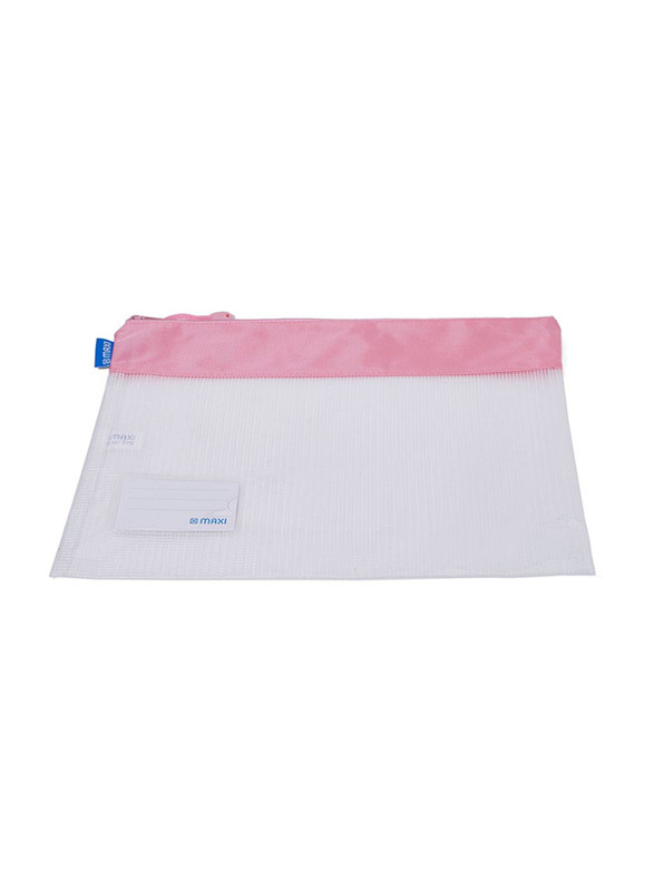 Maxi Zipper Document Bag with Name Card, SZBB4, White/Pink