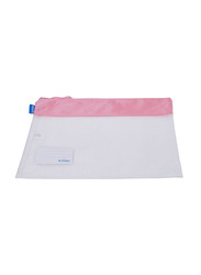 Maxi Zipper Document Bag with Name Card, SZBB4, White/Pink