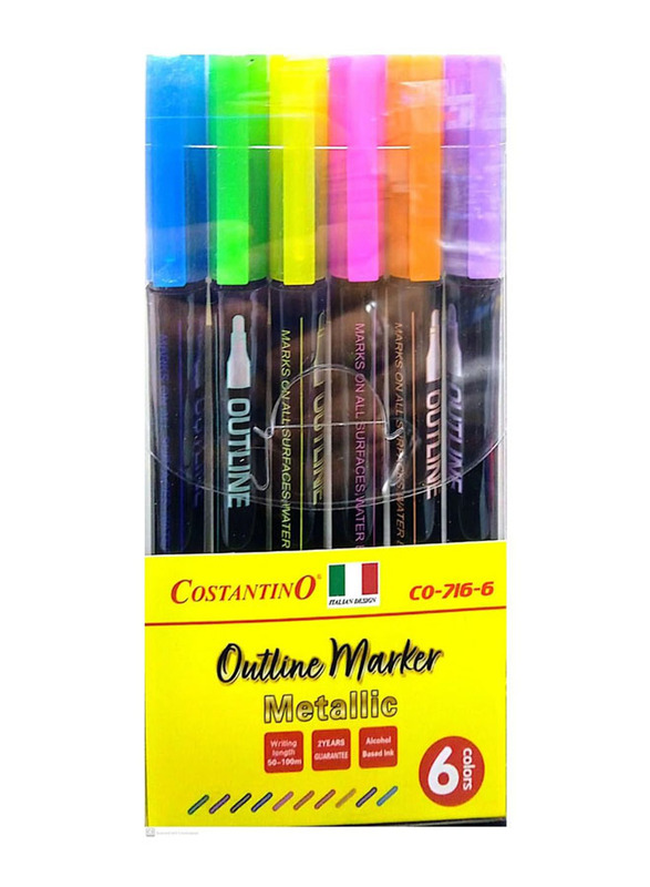 Costantino 6-Piece Metallic Outline Marker, Multicolour