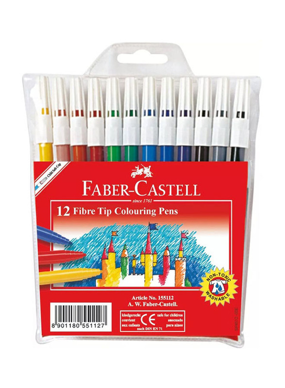 Faber-Castell Fibre-Tip Colouring Pens Set, 12 Pieces, Multicolour