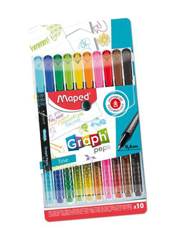 Maped Helix USA 10-Piece Fineliner Pen Set, Multicolour